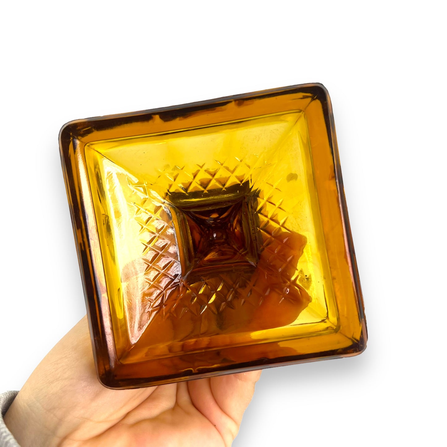 Amber glass candlestick holder set of 2