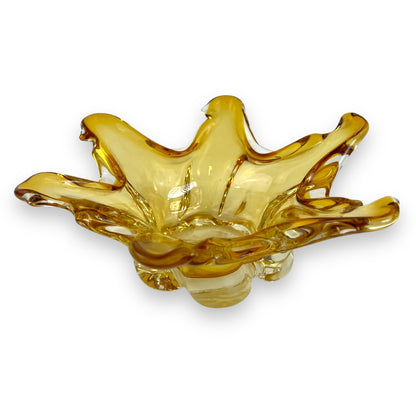Amberina Honey Yellow 6 Point Glass Dish – Mid Century Art Glass (Made in Japan)