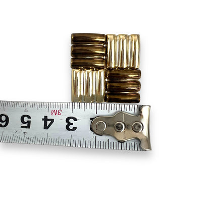 Bronze & Gold Check Pattern Clip On Earrings - Made in West Germany