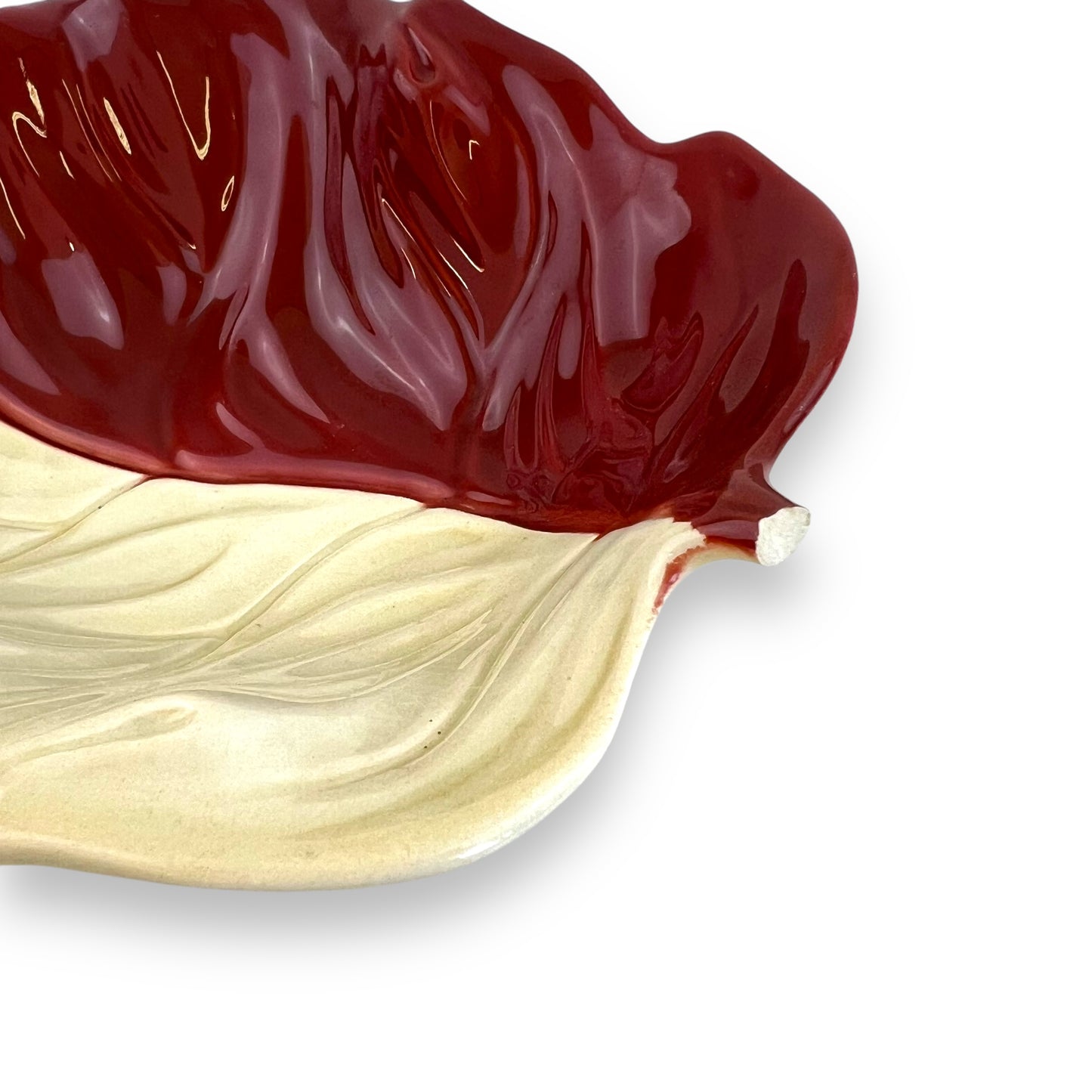 CarltonWare hand painted white and maroon coloured leaf dish - made in England