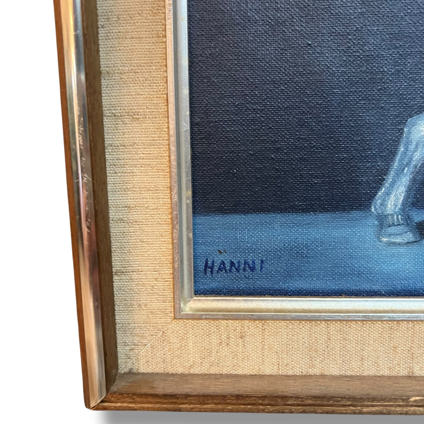 Mid-Century Modern Bull Painting – Monochrome Blue by Hanni