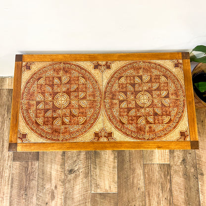Rectangle wood tile coffee table with circle pattern