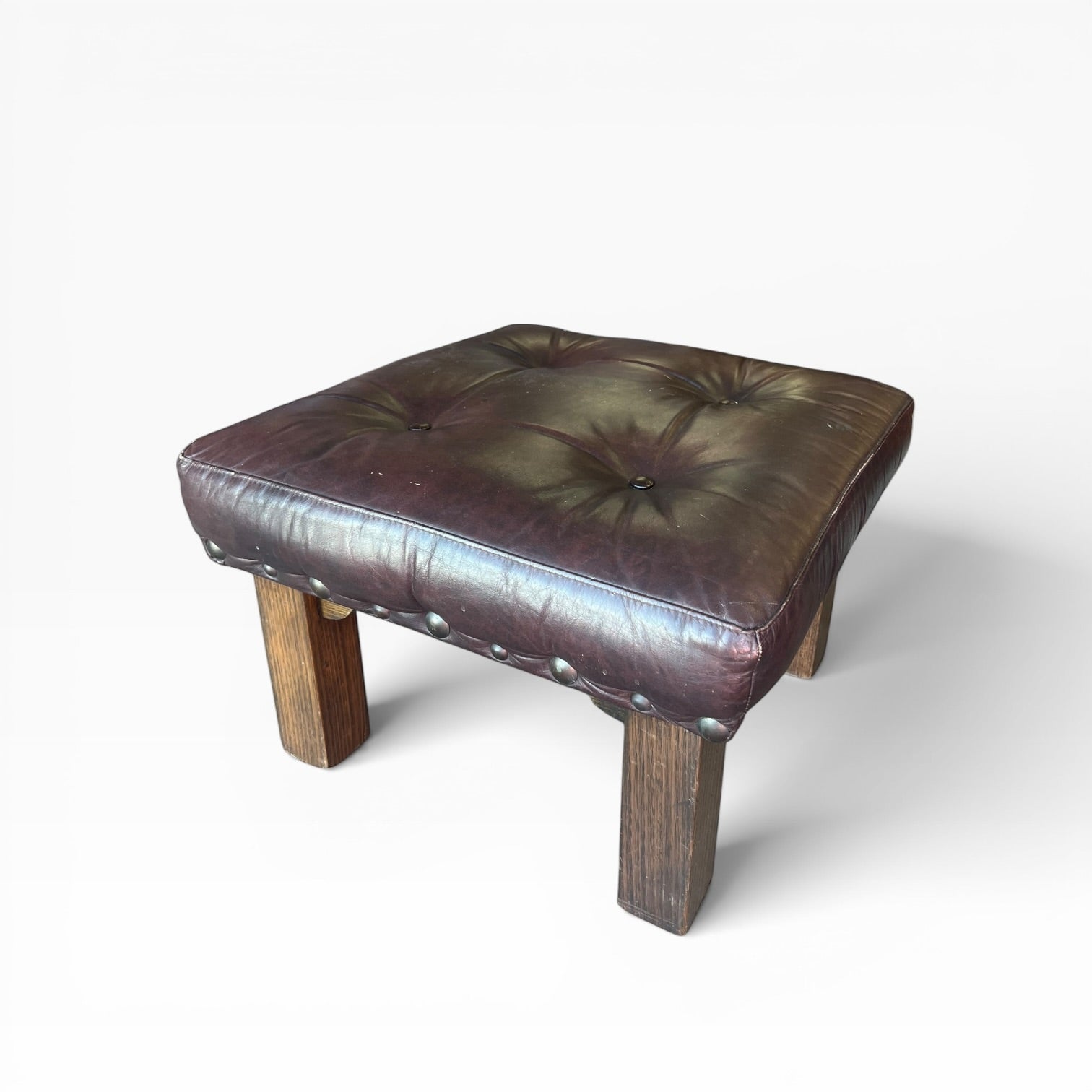 Davis Furniture Leather Footstool – Solid Timber Base – Southside Collector
