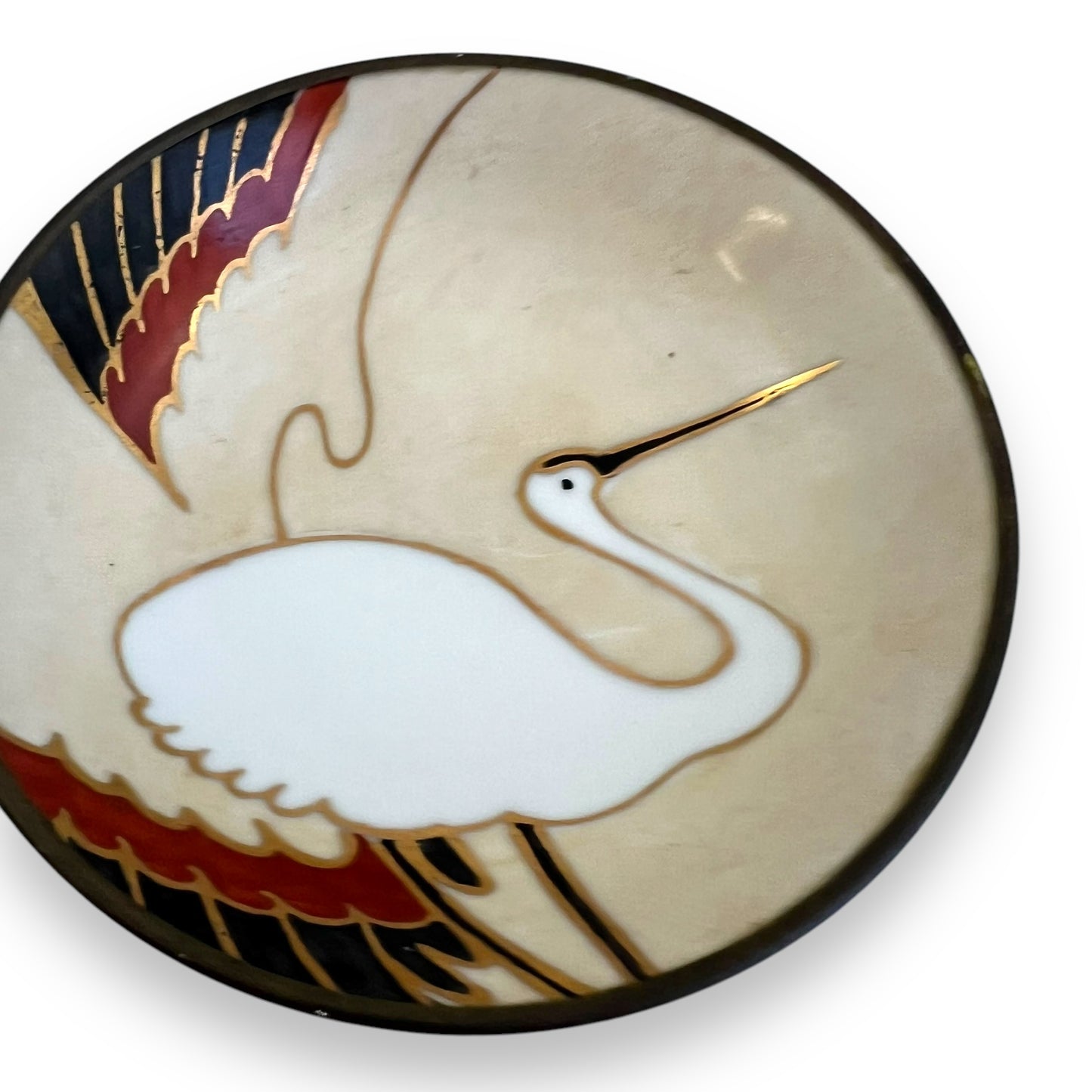 Crane bird bowl hand painted porcelain - made in Japan
