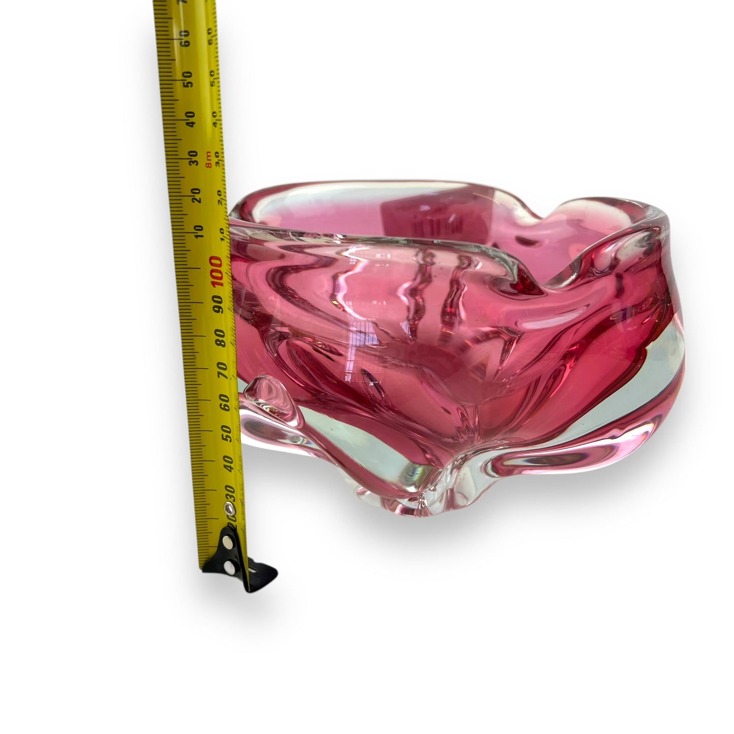 Pink and clear art glass dish