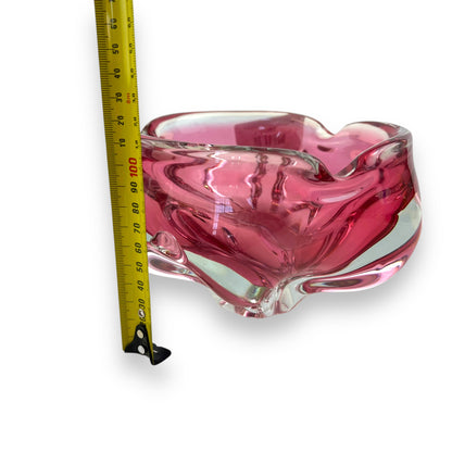 Pink and clear art glass dish