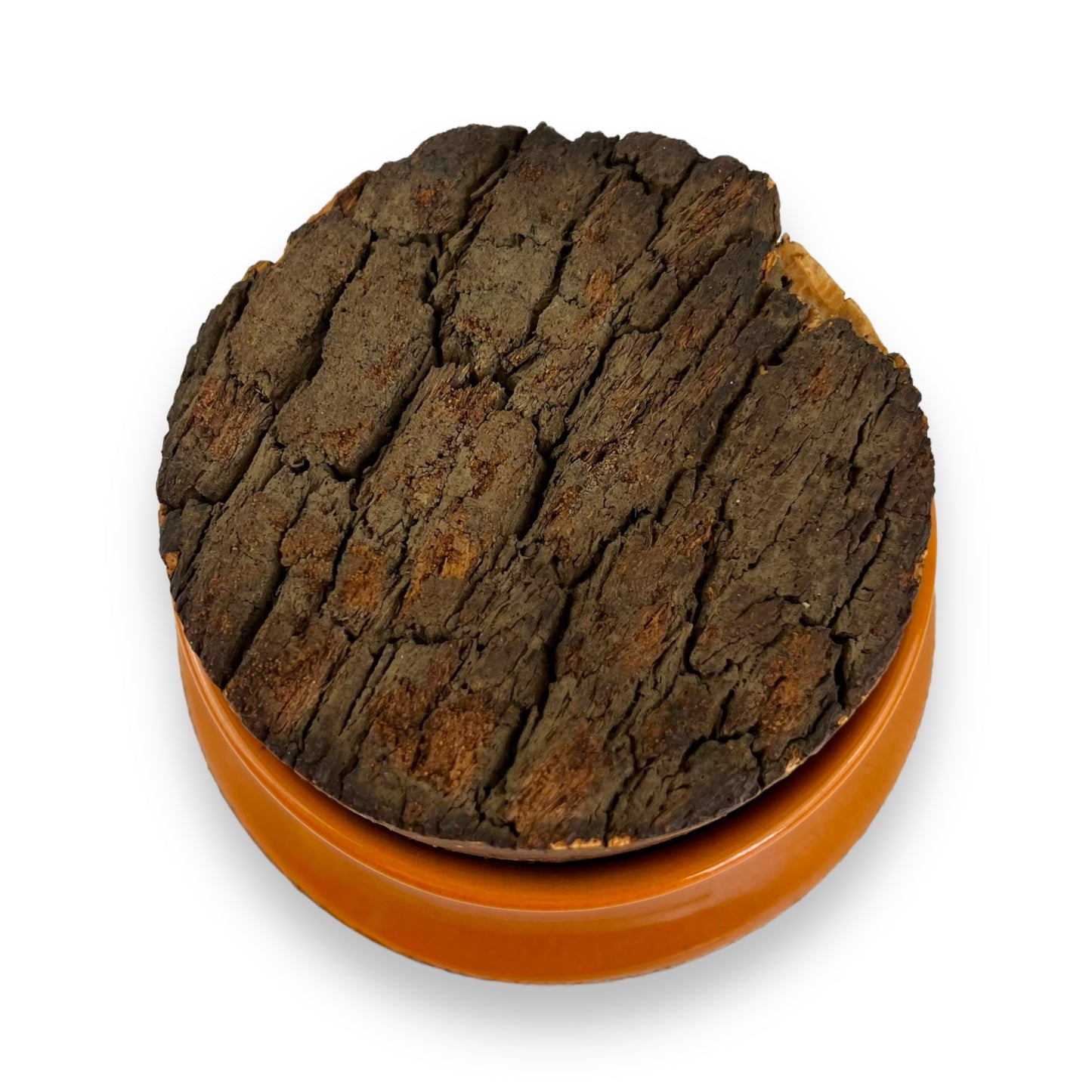 Hanstan Pottery “Tea” Canister Orange & Brown with Cork Lid