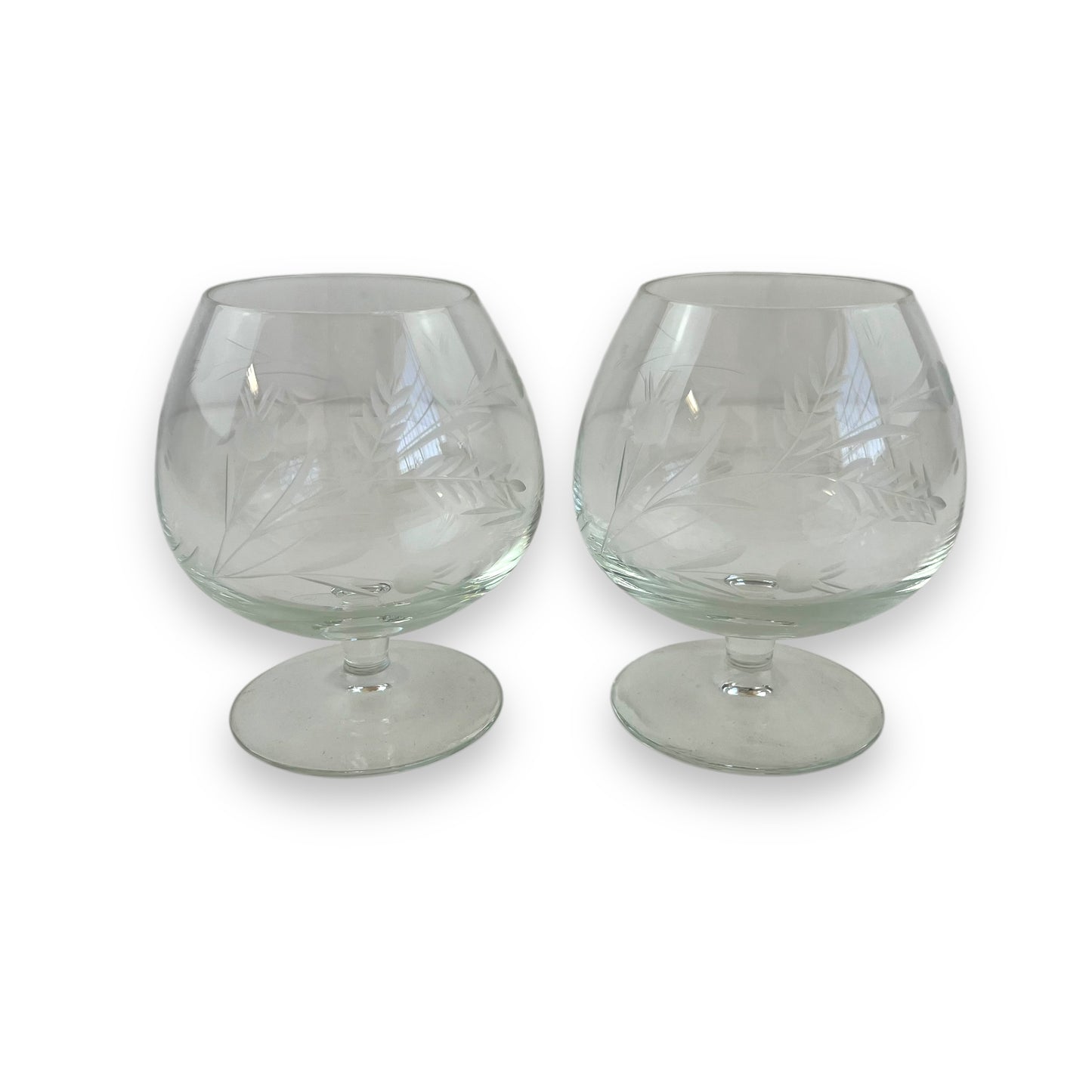 Set of 2 Brandy Snifter Glasses with etched wheat pattern