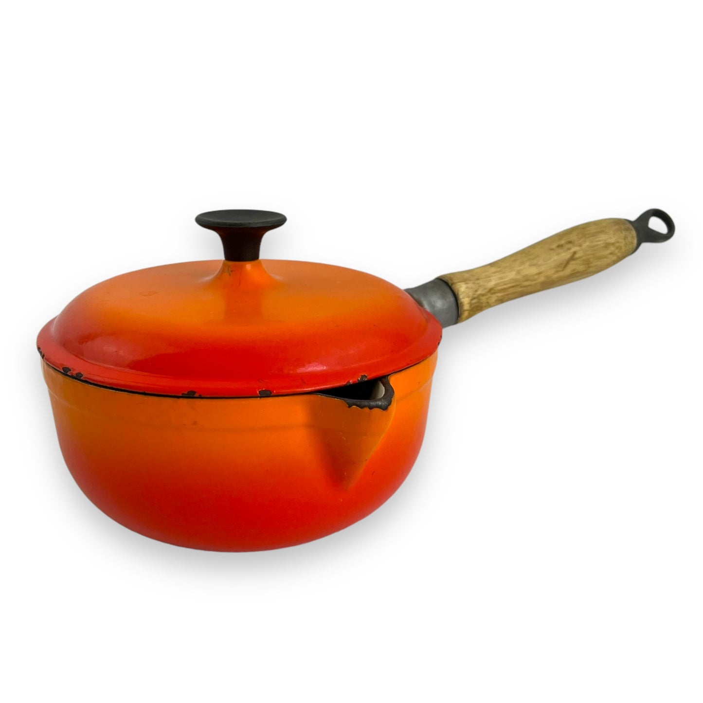 Orange wooden handle Saucepan Pot with Spout