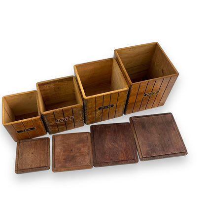 Wooden Kitchen Canister Set - Flour, Sugar, Coffee & Tea