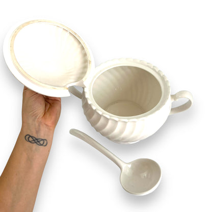 White Ceramic Serving Soup Pot with ladle made in Japan