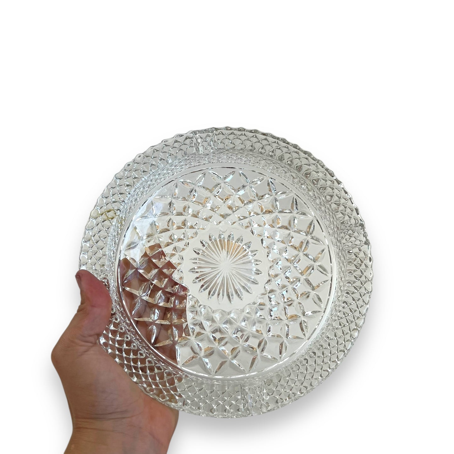 Large clear cut glass ashtray