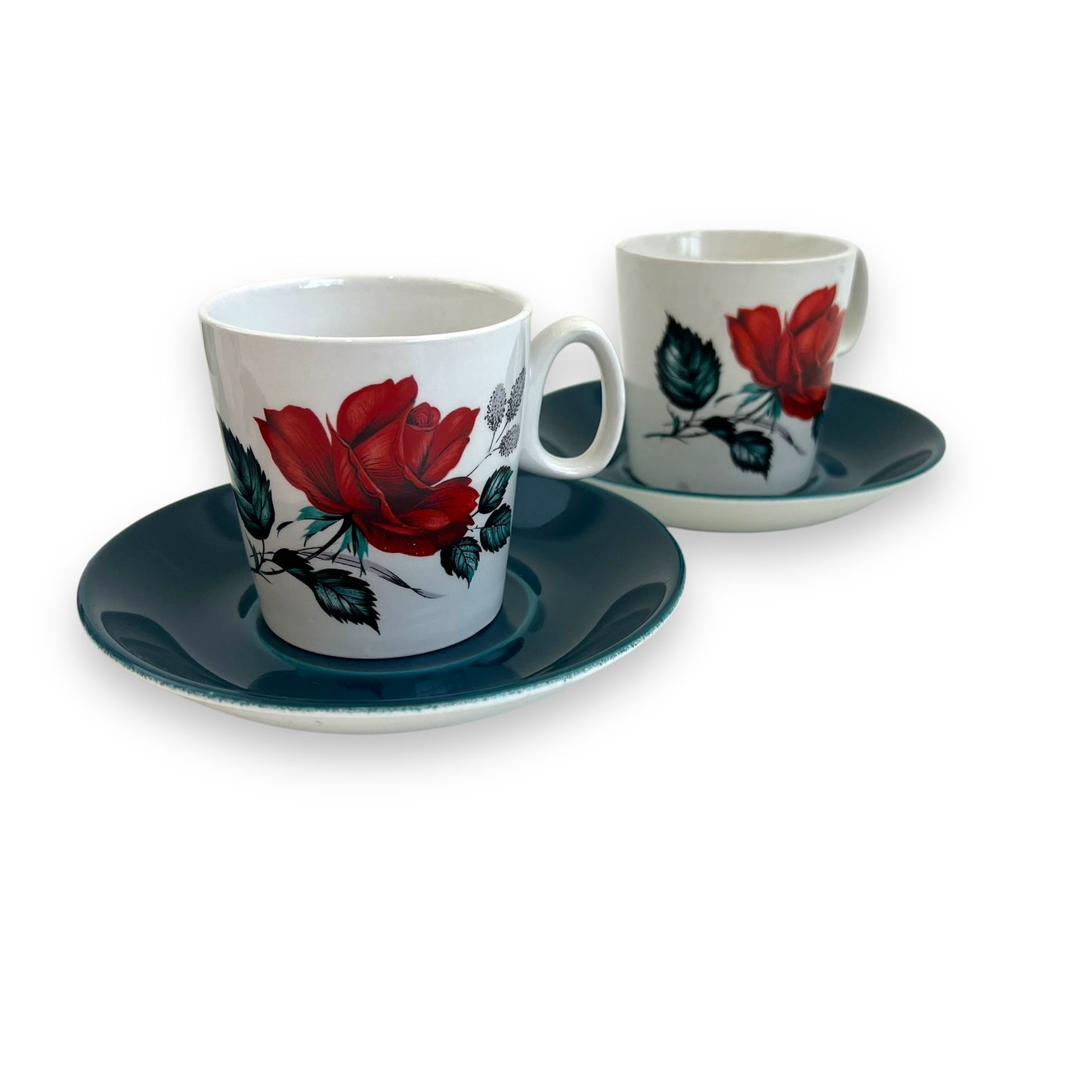 Red rose teacup with green saucer set of 4 - made in England