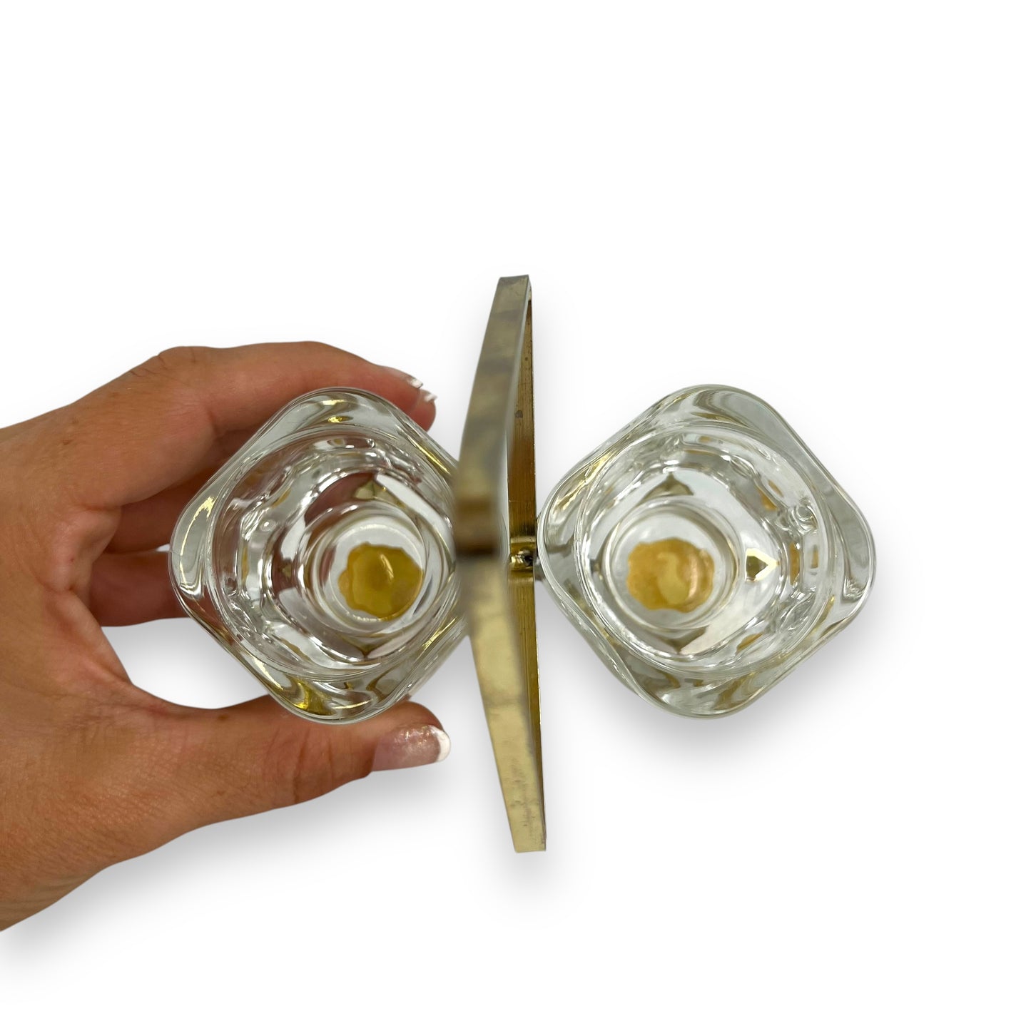 Clear glass Salt & Pepper Holder with Brass Handle - Made in Italy