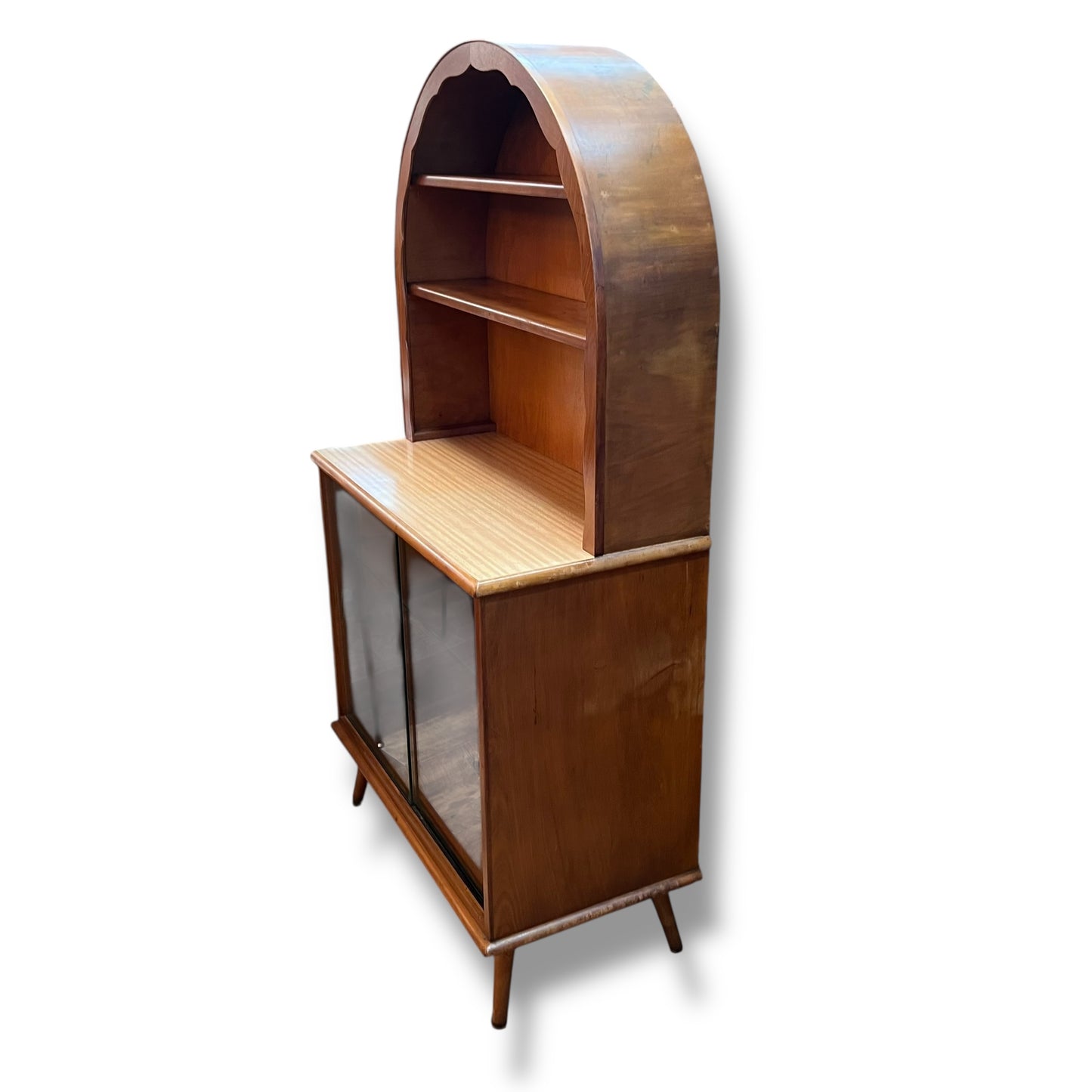Hutch Display Cabinet with Glass Sliding Doors & Arched Top