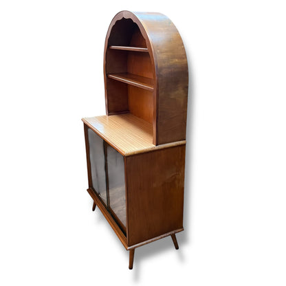 Hutch Display Cabinet with Glass Sliding Doors & Arched Top