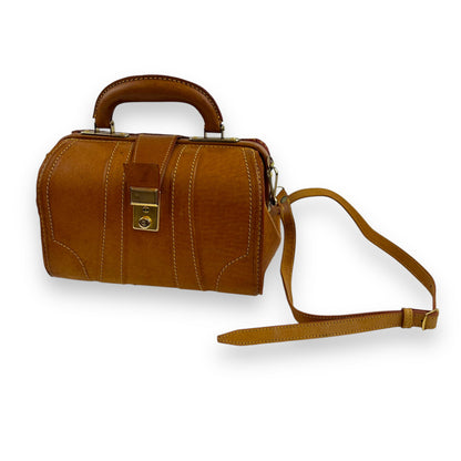 Structured Tan Leather Bag with Top Handle and Strap