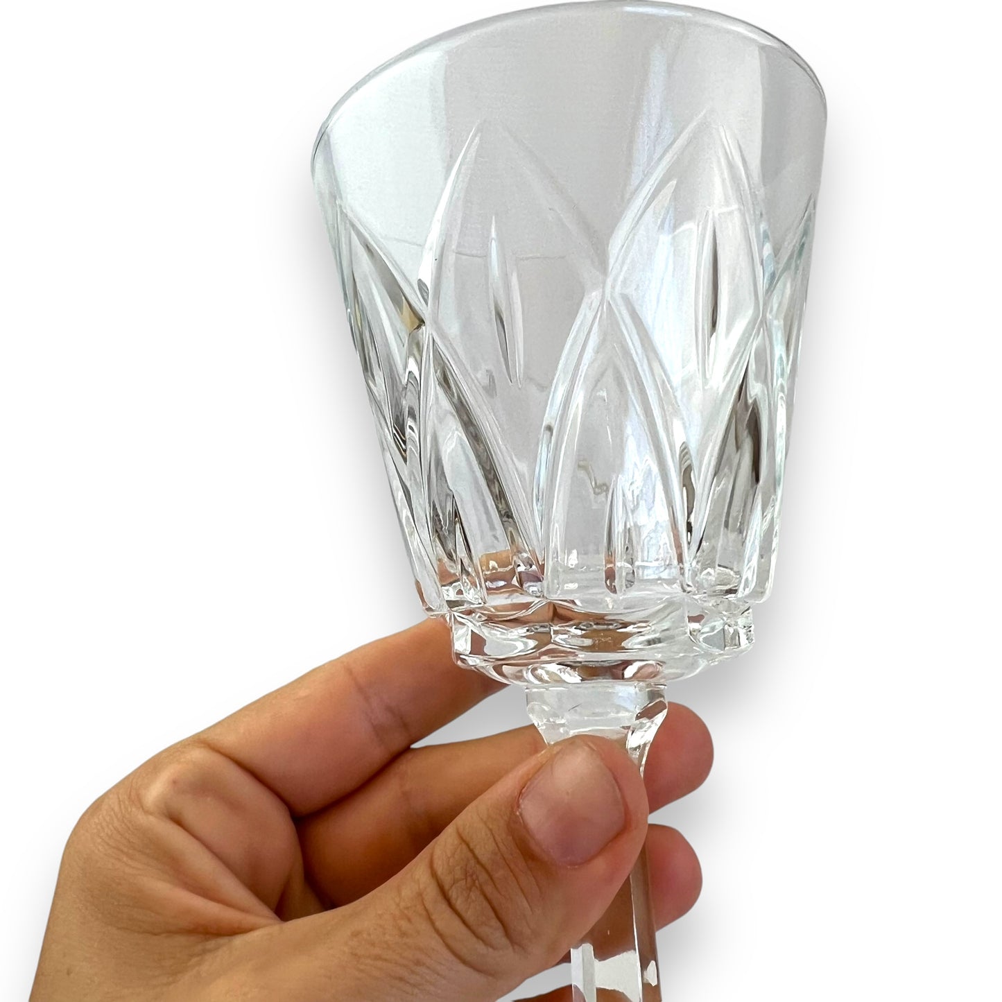 Set of 6 Vintage Cut Glass Goblets – Diamond Pattern Wine Glasses