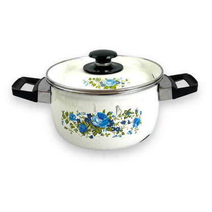 Blue rose enamel cooking pot