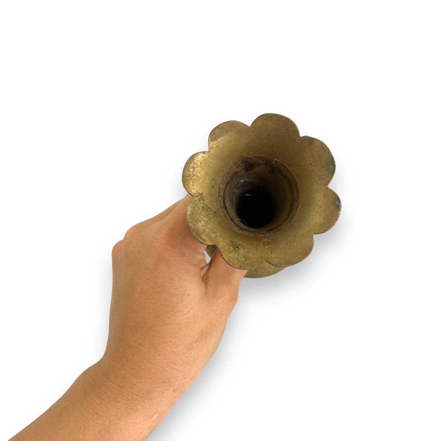 Brass vase with scalloped edge rim