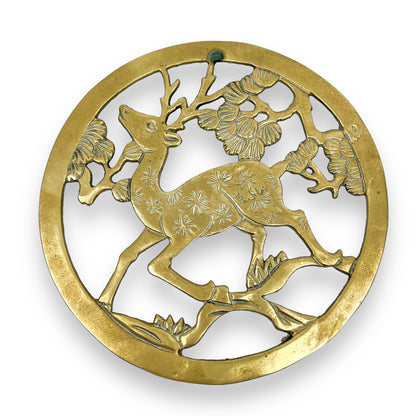 Round Brass Deer Trivet