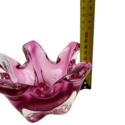 Pink and clear art glass dish