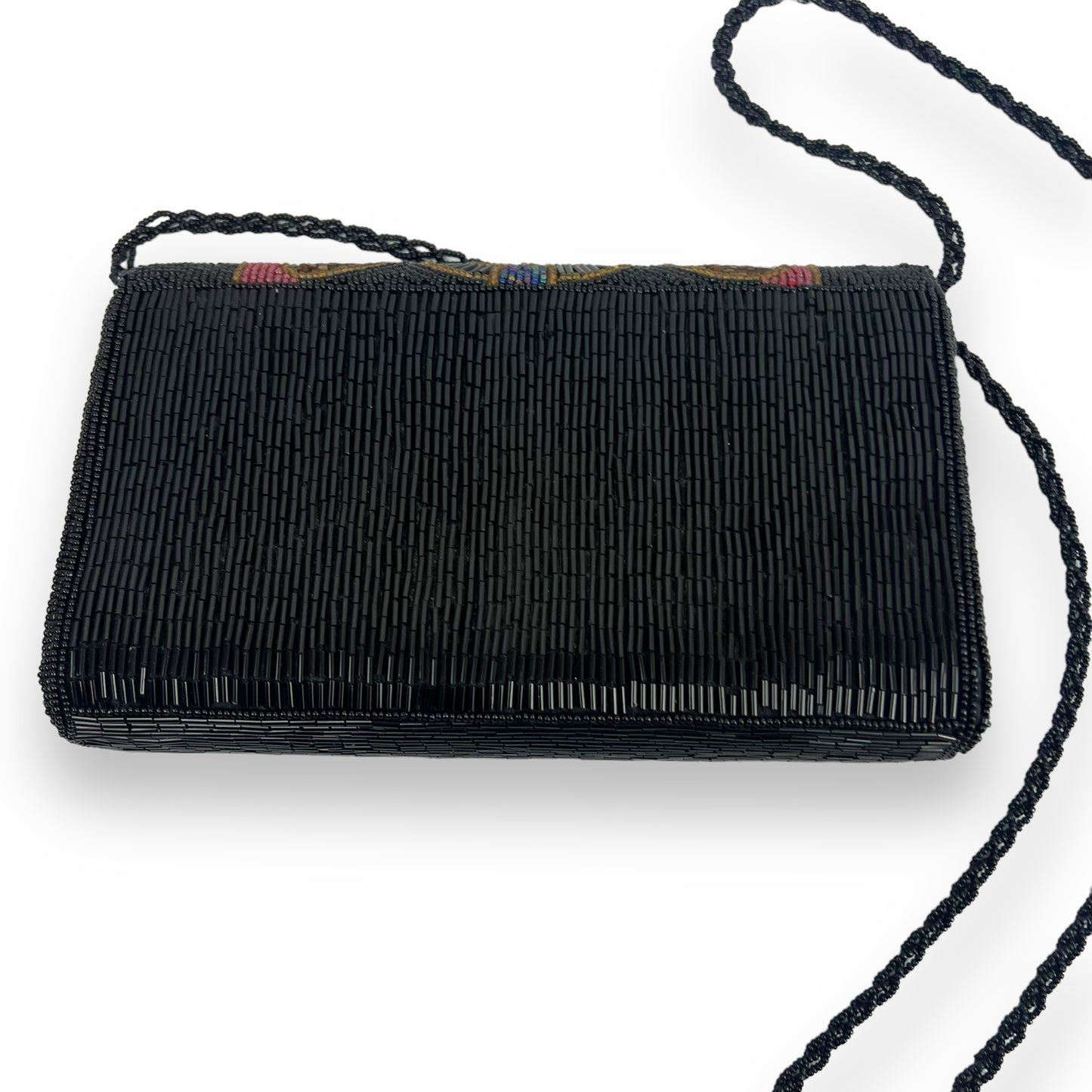 Black, red, green & blue beaded bag