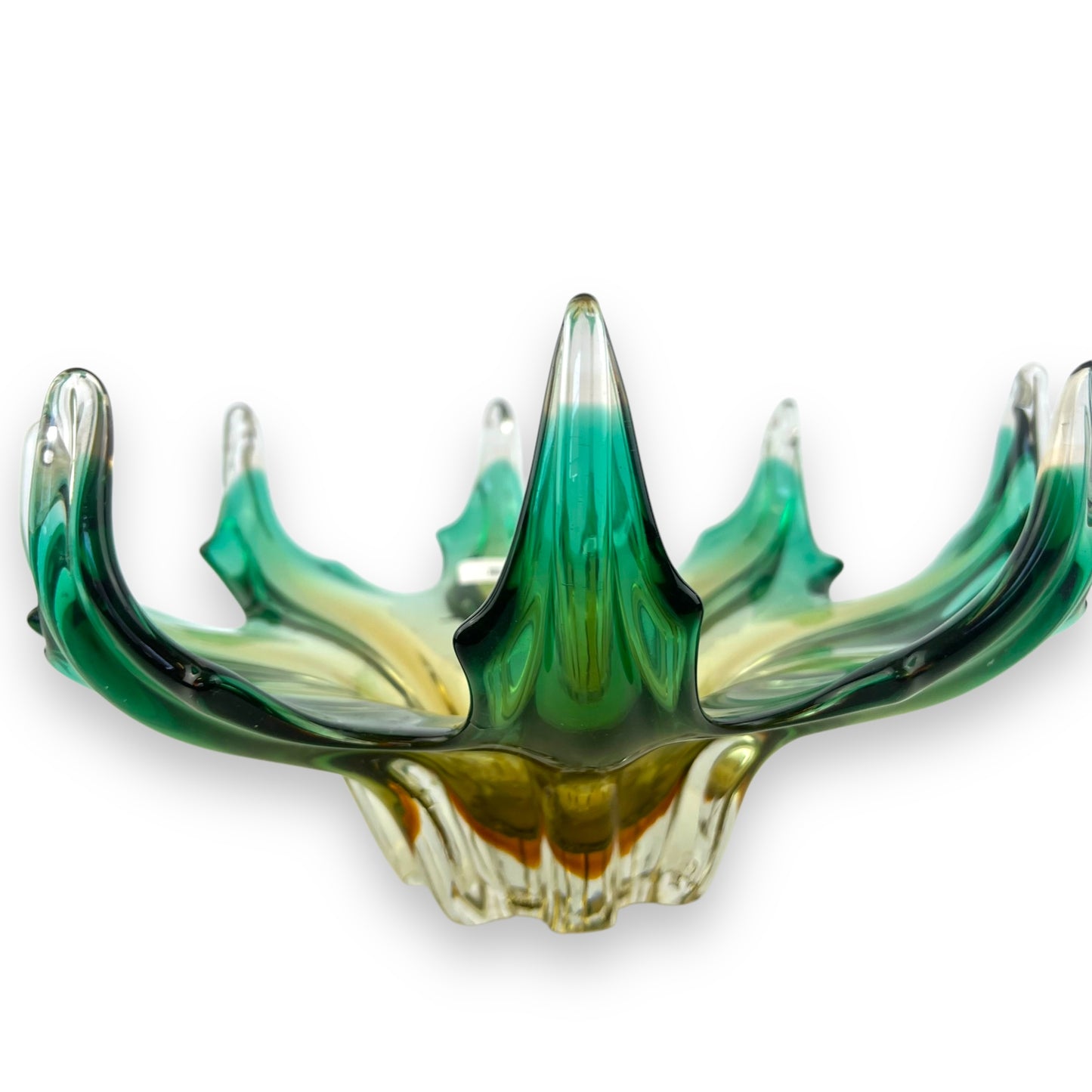Green and amber yellow large Art Glass bowl