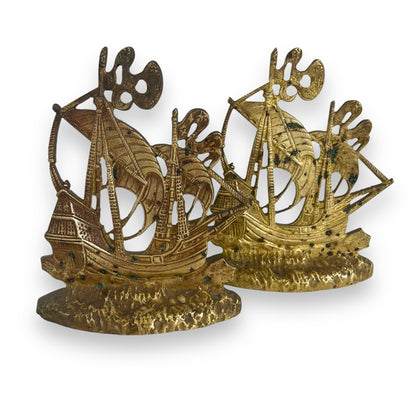 Brass Ship Bookend Pair