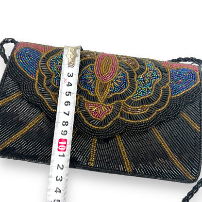 Black, red, green & blue beaded bag