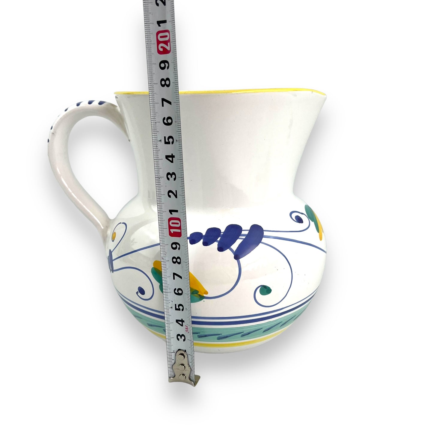 White, blue and yellow ceramic large jug - Made in Italy