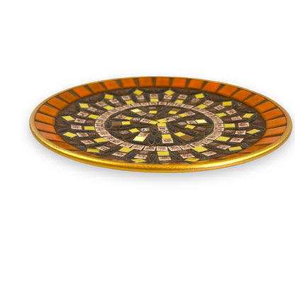 Mosaic Stone Plate | Geometric Tile Design in Orange, Brown & Yellow