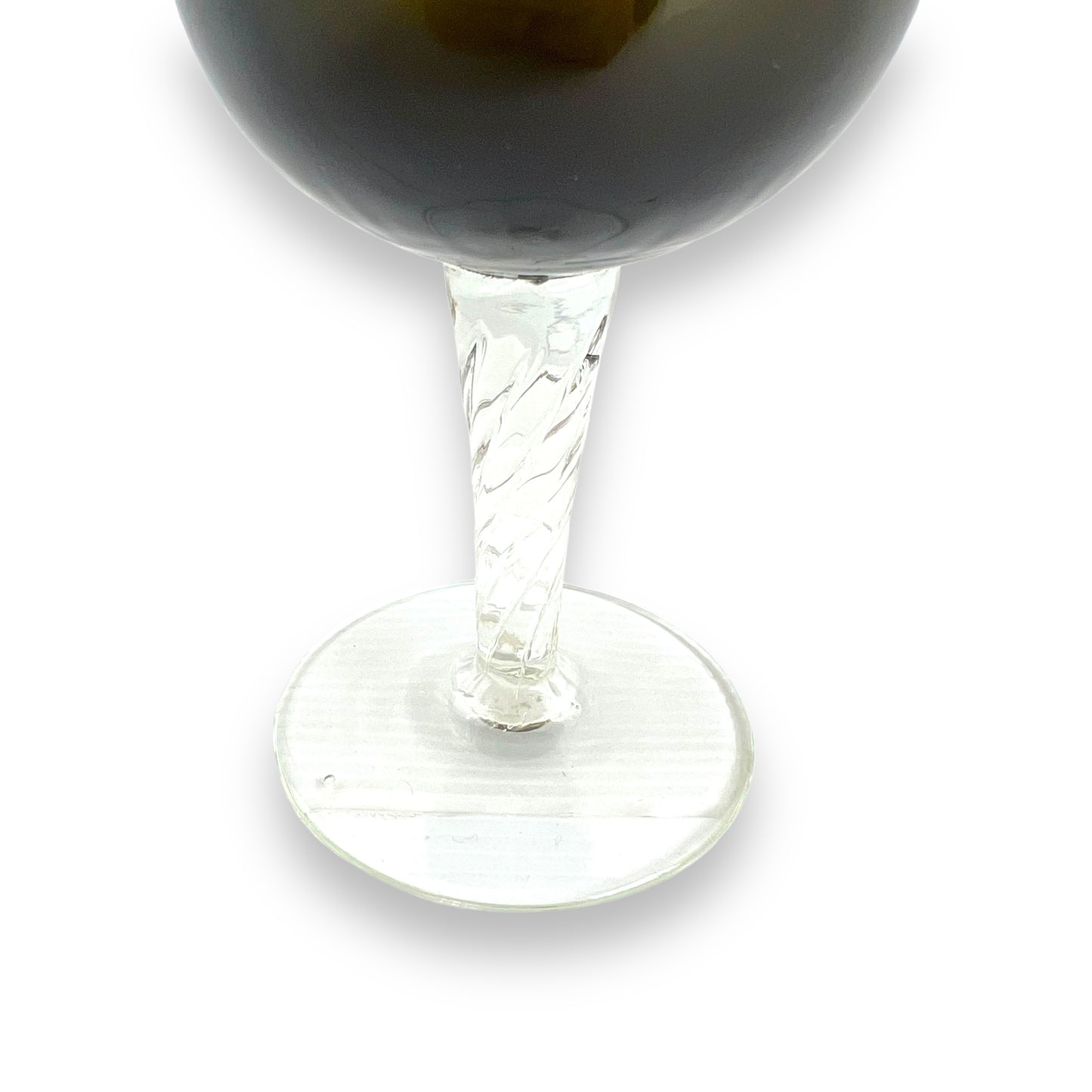 Olive green glass vase with clear glass twist stem