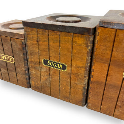 Wooden Kitchen Canister Set - Flour, Sugar, Coffee & Tea