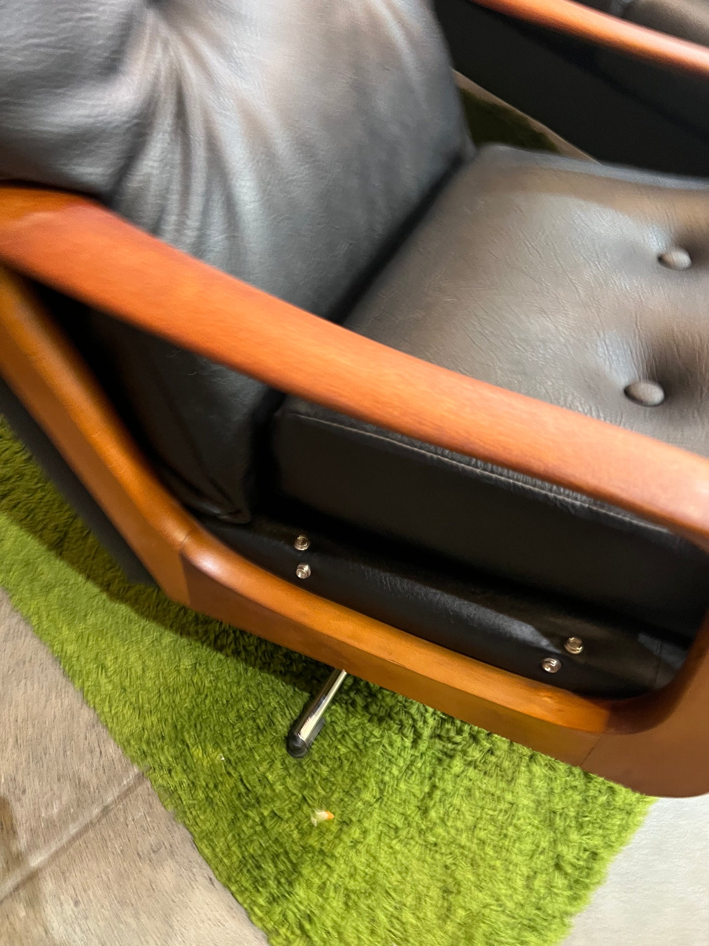 2. Black Vinyl Swivel Armchair with Timber Arms