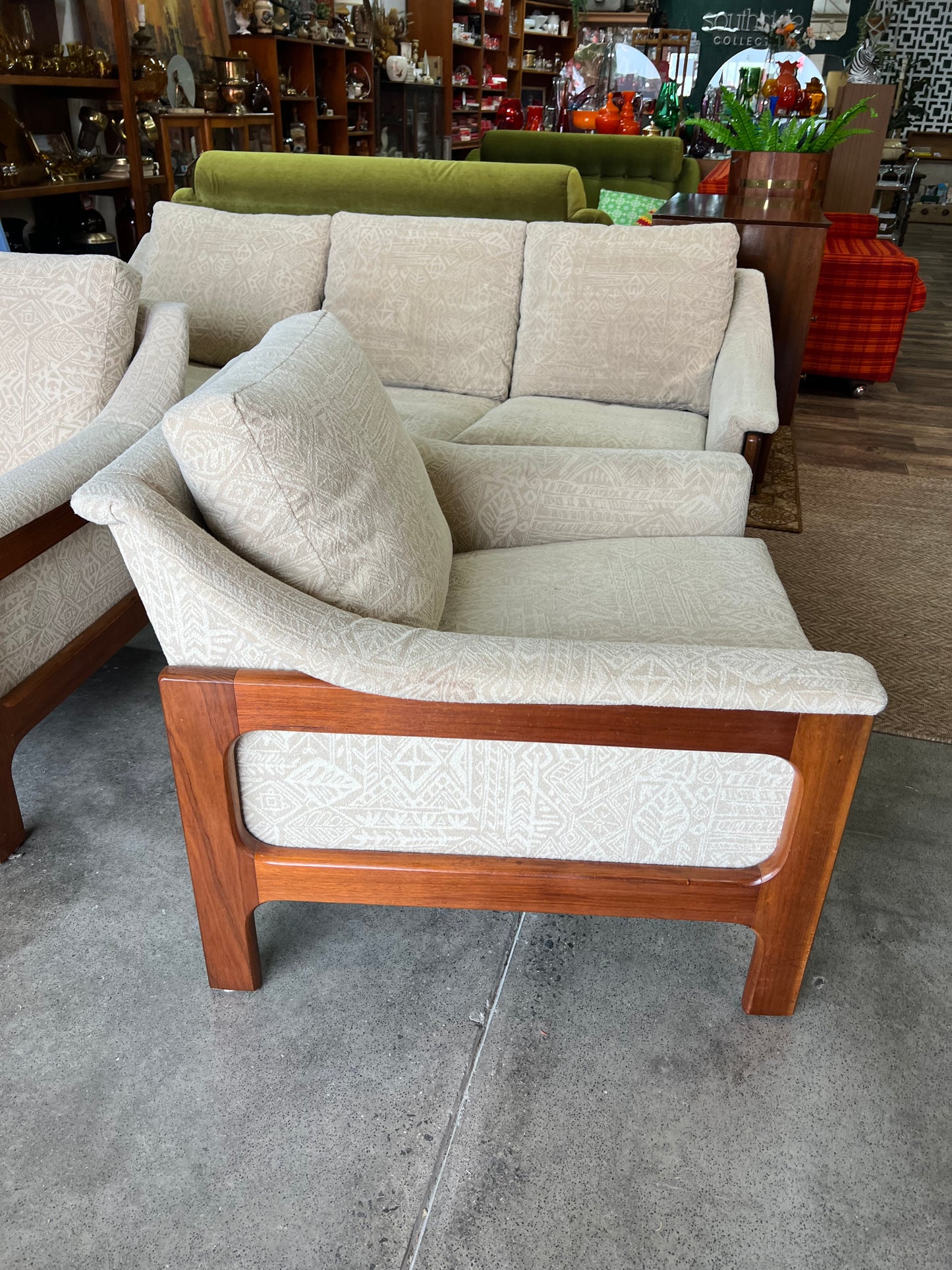 2. Danish Deluxe Single Lounge Chair Cream Patterned Upholstery