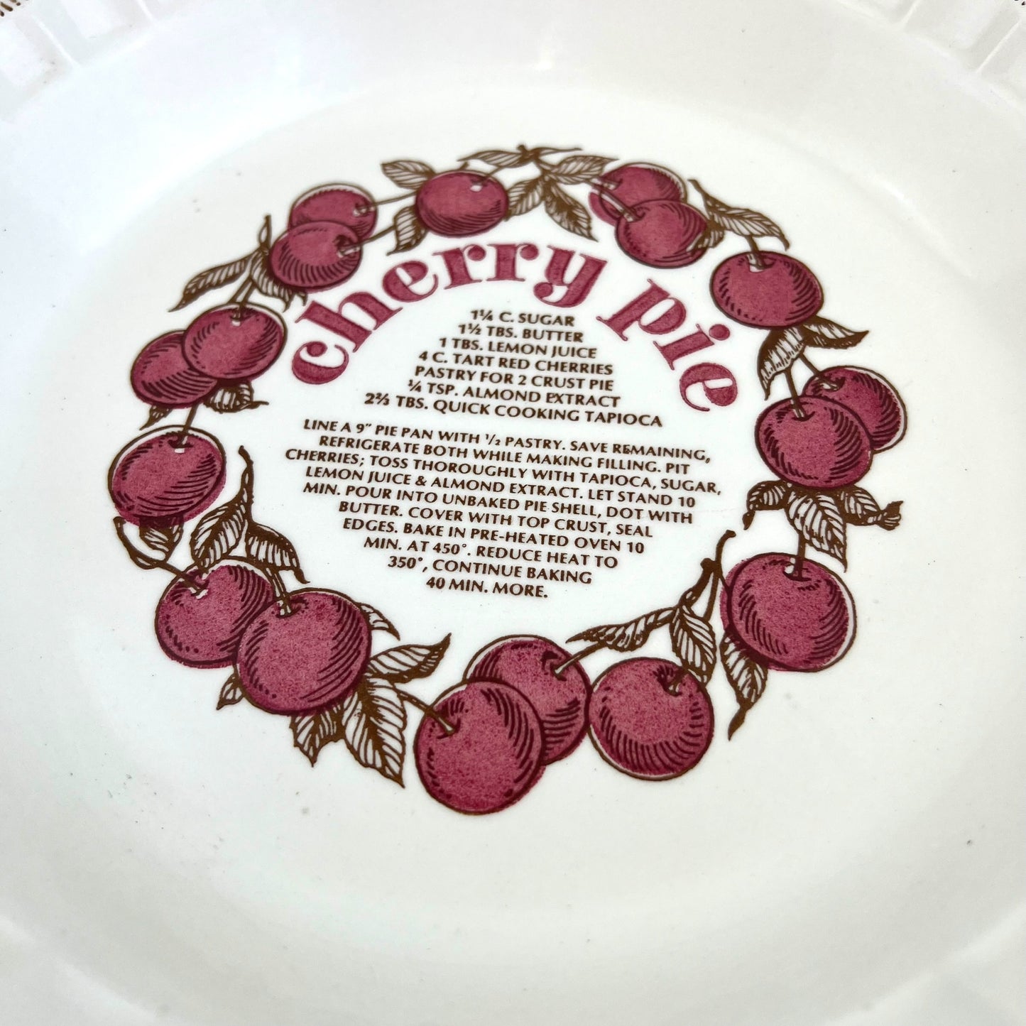 Cherry Pie Recipe baking dish - Made in USA