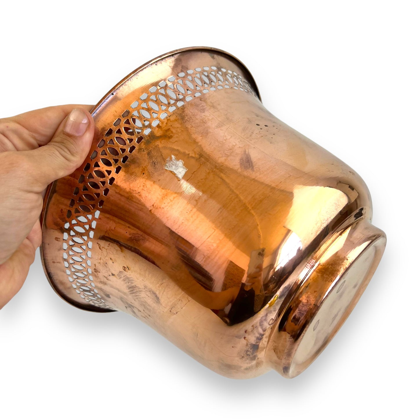 Copper Vase / Plant Pot with Intricate Cutout Design