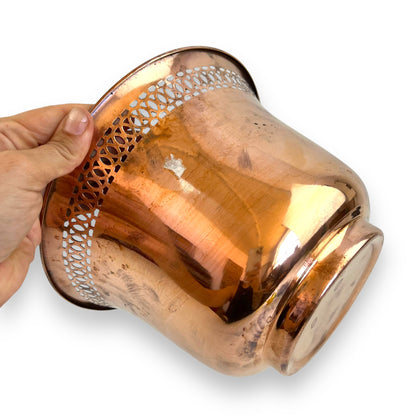 Copper Vase / Plant Pot with Intricate Cutout Design
