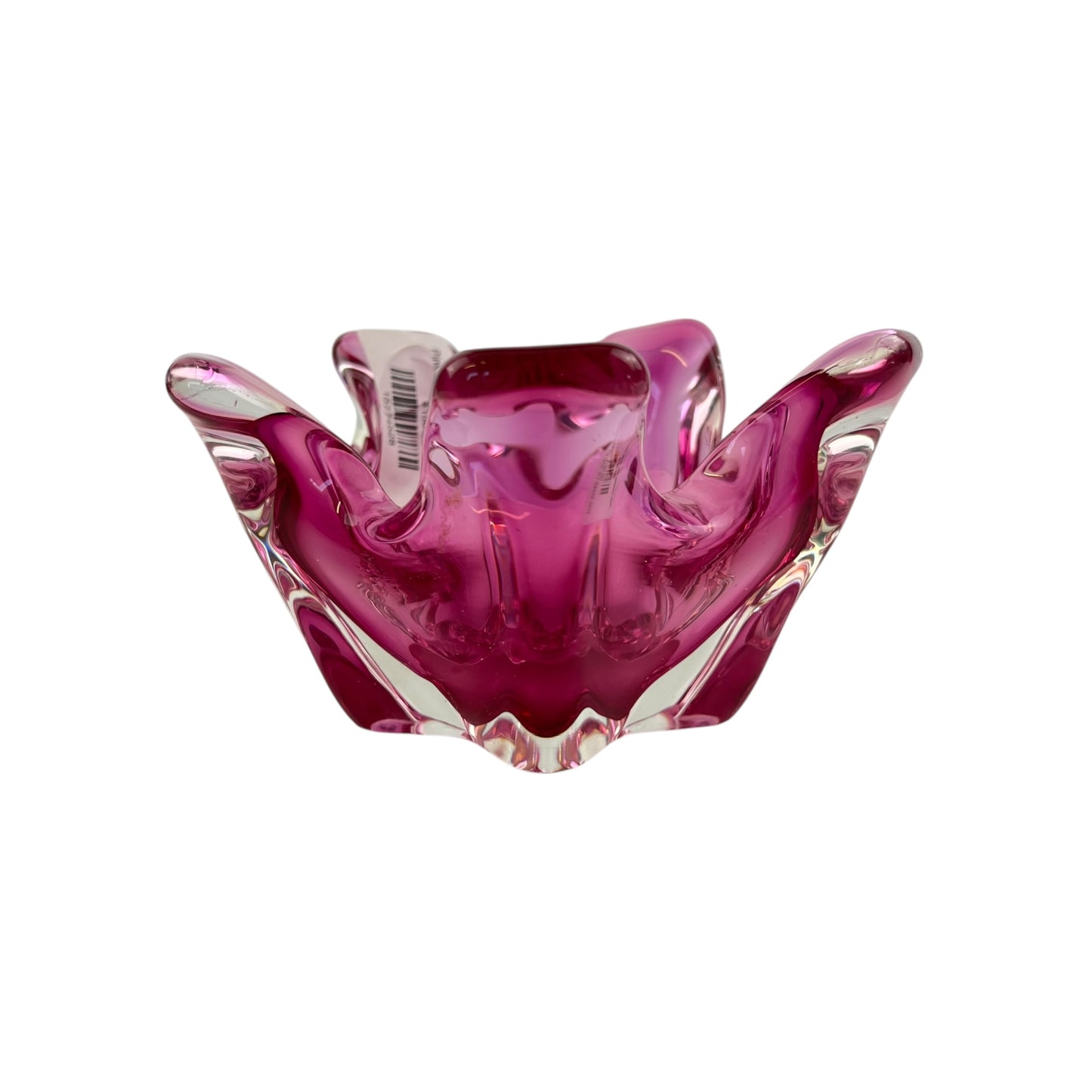 Pink and clear art glass dish