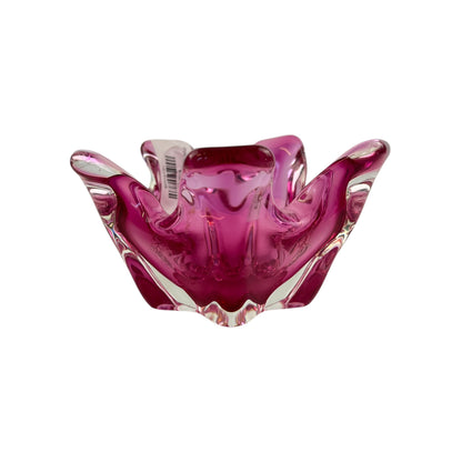 Pink and clear art glass dish