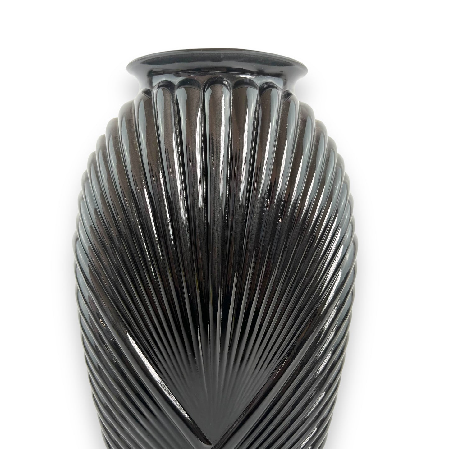 Black 1980s ribbed glass vase
