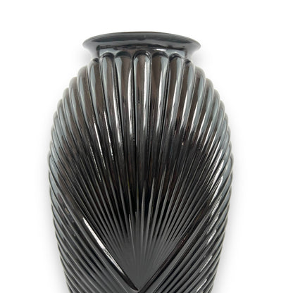 Black 1980s ribbed glass vase