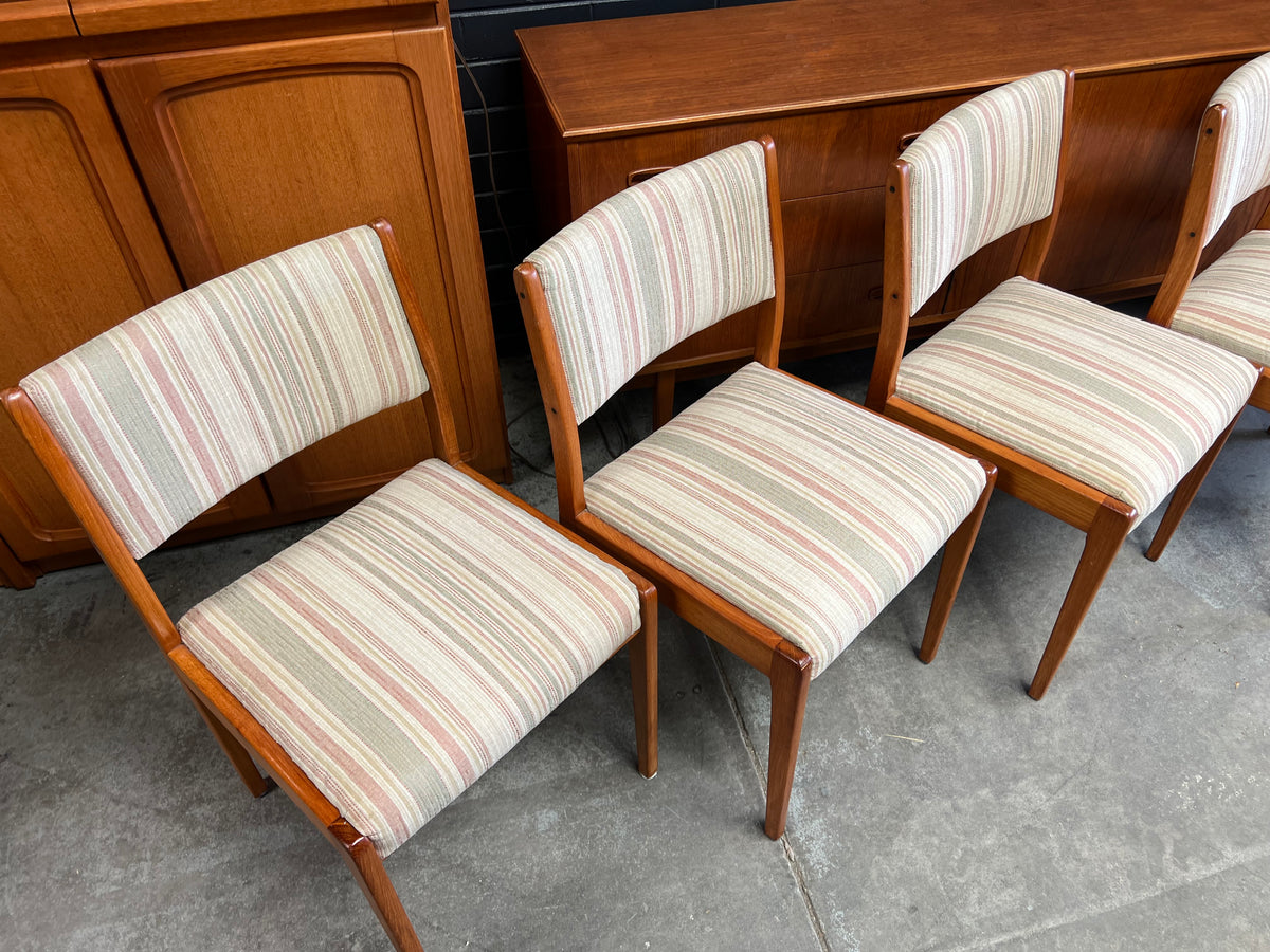 Mid-Century Timber Dining Chairs with Pastel Striped Upholstery – Set of 5