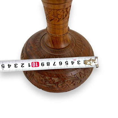Wooden flower carved skinny neck vase