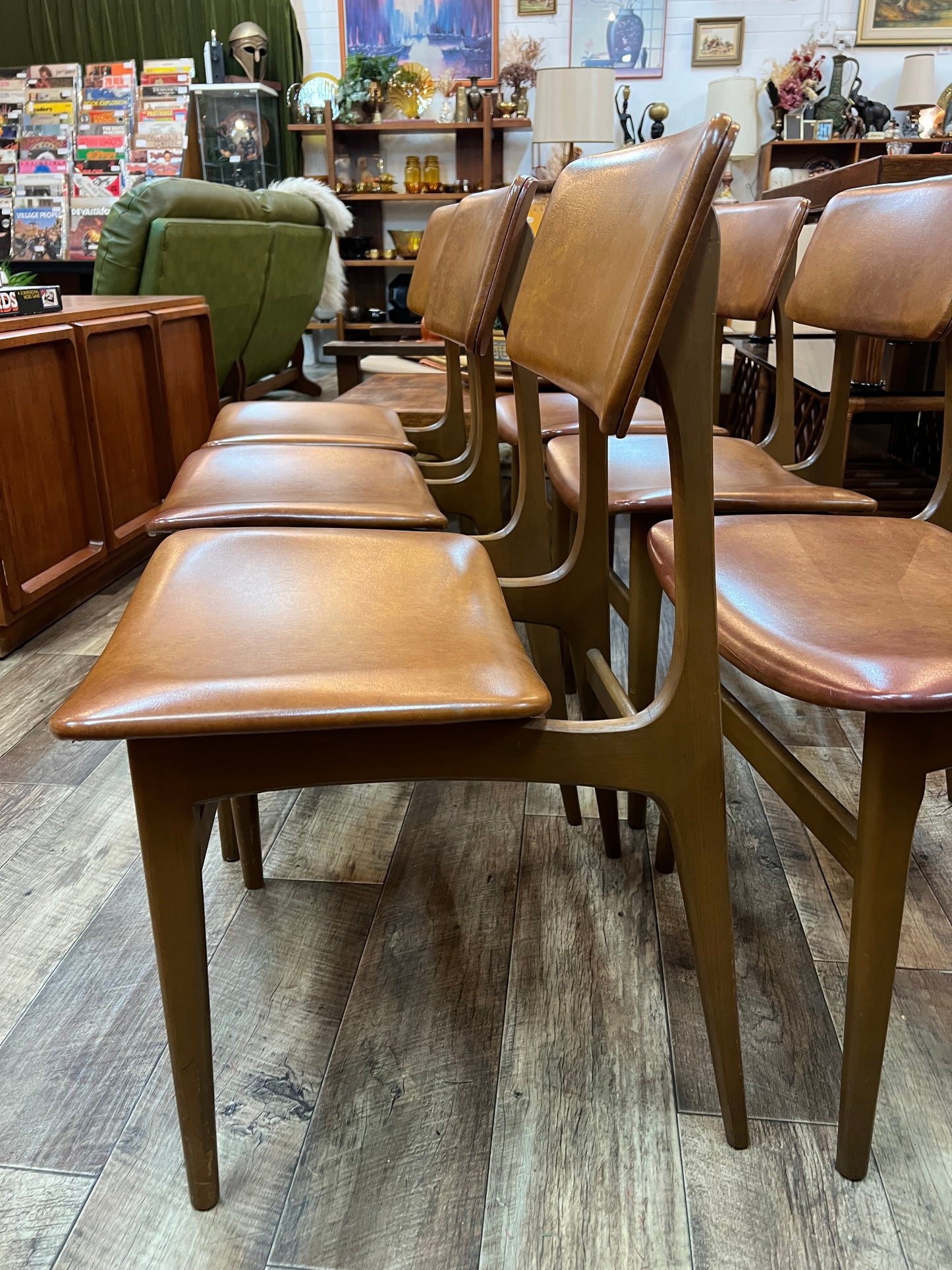 Set of 6 HiFi Mid Century Dining Chairs with brown upholstery