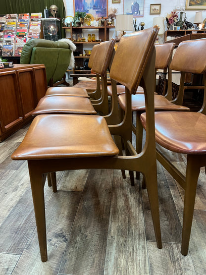 Set of 6 HiFi Mid Century Dining Chairs with brown upholstery