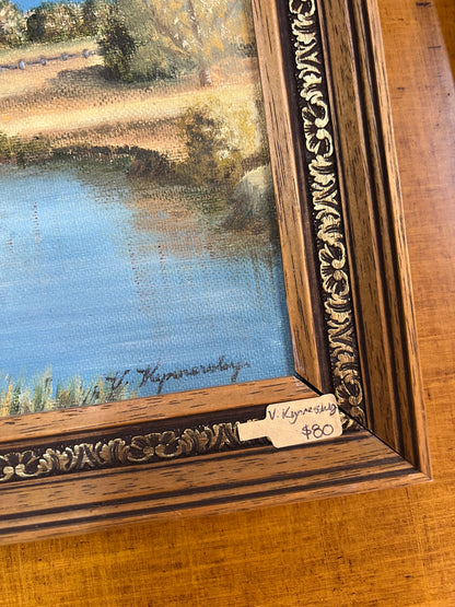 Australian River Landscape Oil Painting – Signed V. Kynnersley