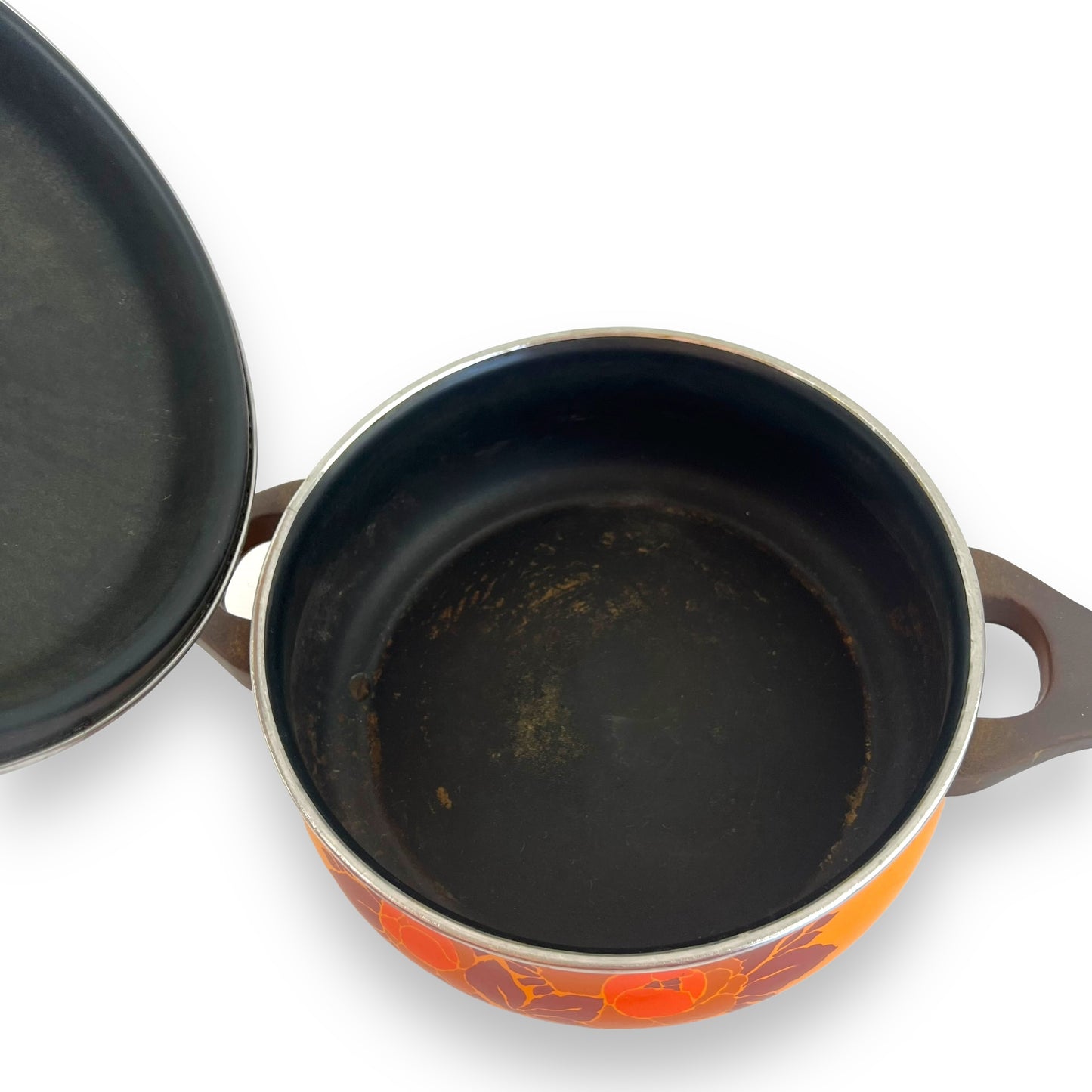 Orange Flower Enamel Large Cooking Pot with Lid