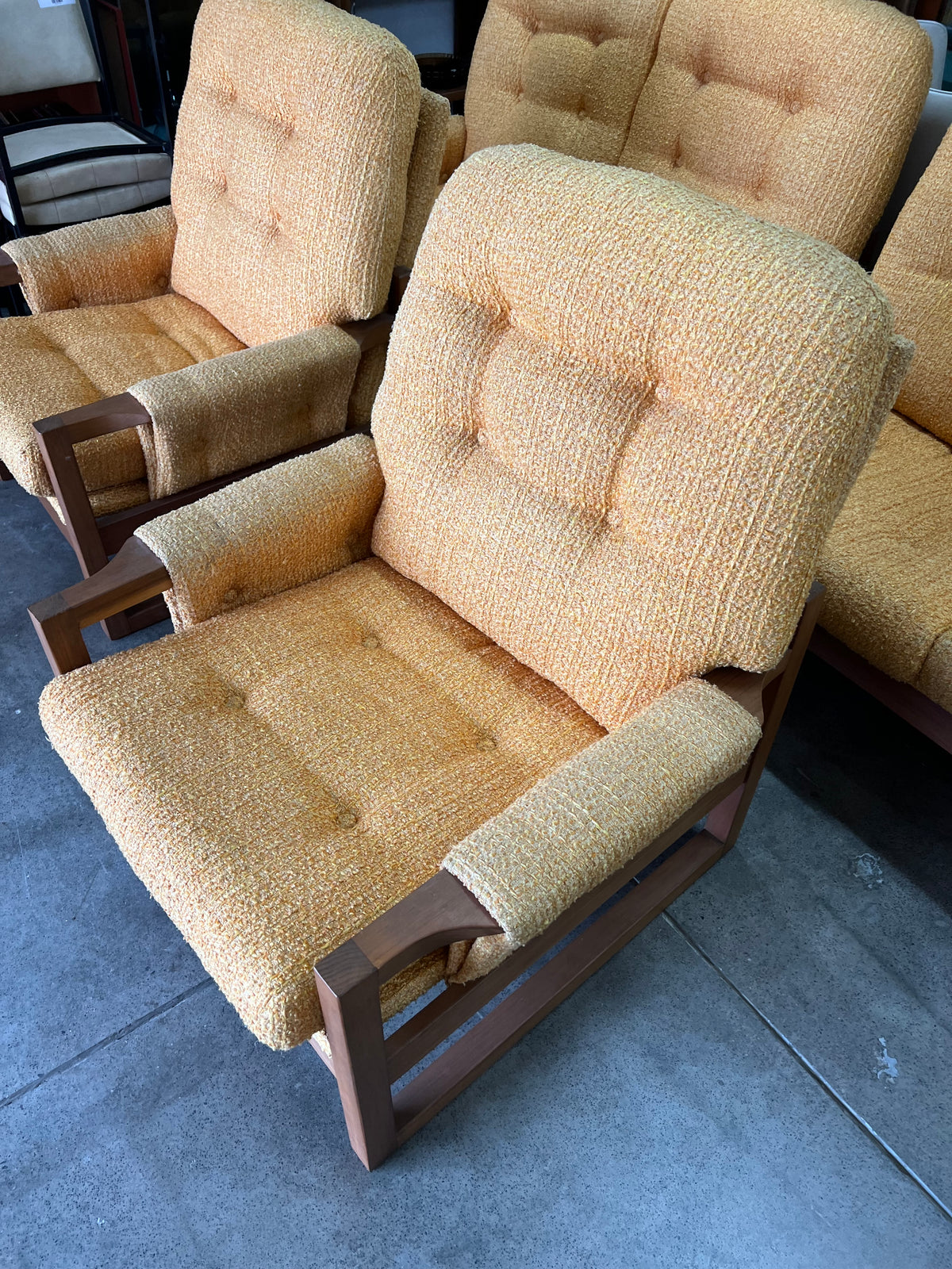 Mustard Yellow Bouclé Timber Lounge Chair